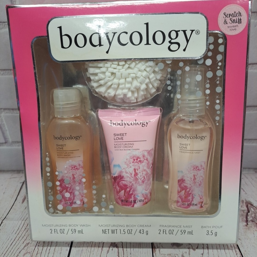 NIB Bodycology Sweet Love Gift Set Body Wash Body Cream Fragrance Mist 2oz